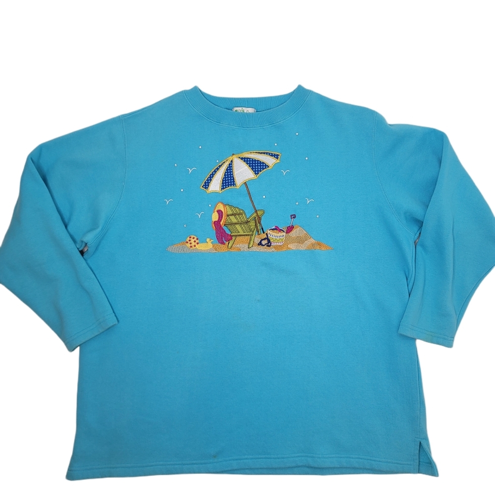 The quaker factory embroidered embellished applique beach long sleeve sweater XL